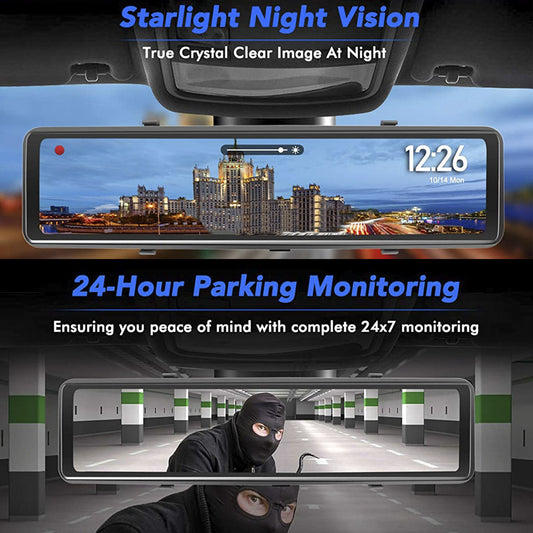 Streaming Media Car DVR Enregistrement en boucle Objectif avant et arrière 1080P2K Écran LCD 12 pouces Vision nocturne noire Écran tactile complet