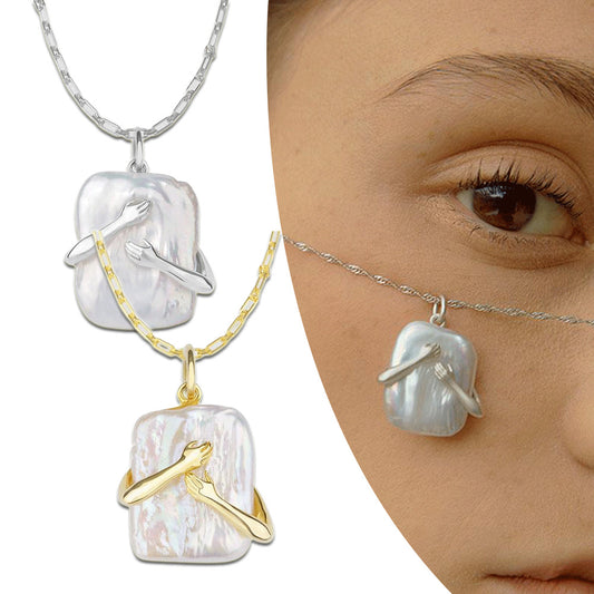 Collier pendentif couple en perles baroques carrées uniques, cadeau de Saint-Valentin pour amoureux, bijoux de fête
