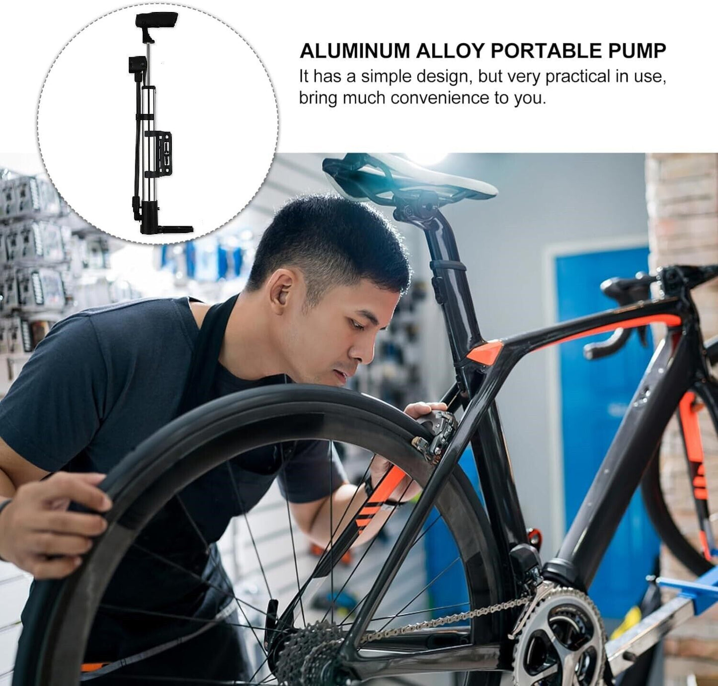 Mini Bike  Portable Bicycle Tyre Inflator Hand Schrader Presta Valve