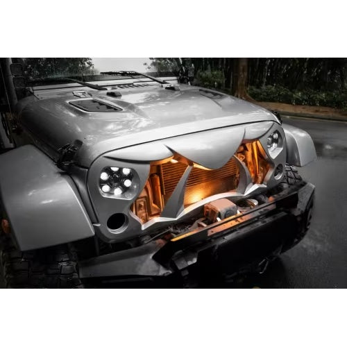 Halloween Front Grille Grid Grill For Wrangler Rubicon Sahara Sport JKJKU, Matte Black