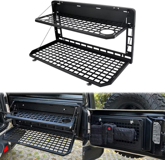 2-Tier Tailgate Table Rear Foldable Storage Cargo Rack Outdoor Camping Desk For 2007-2022 Jeep Wrangler JK&JL 4 Door