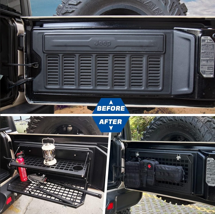 2-Tier Tailgate Table Rear Foldable Storage Cargo Rack Outdoor Camping Desk For 2007-2022 Jeep Wrangler JK&JL 4 Door
