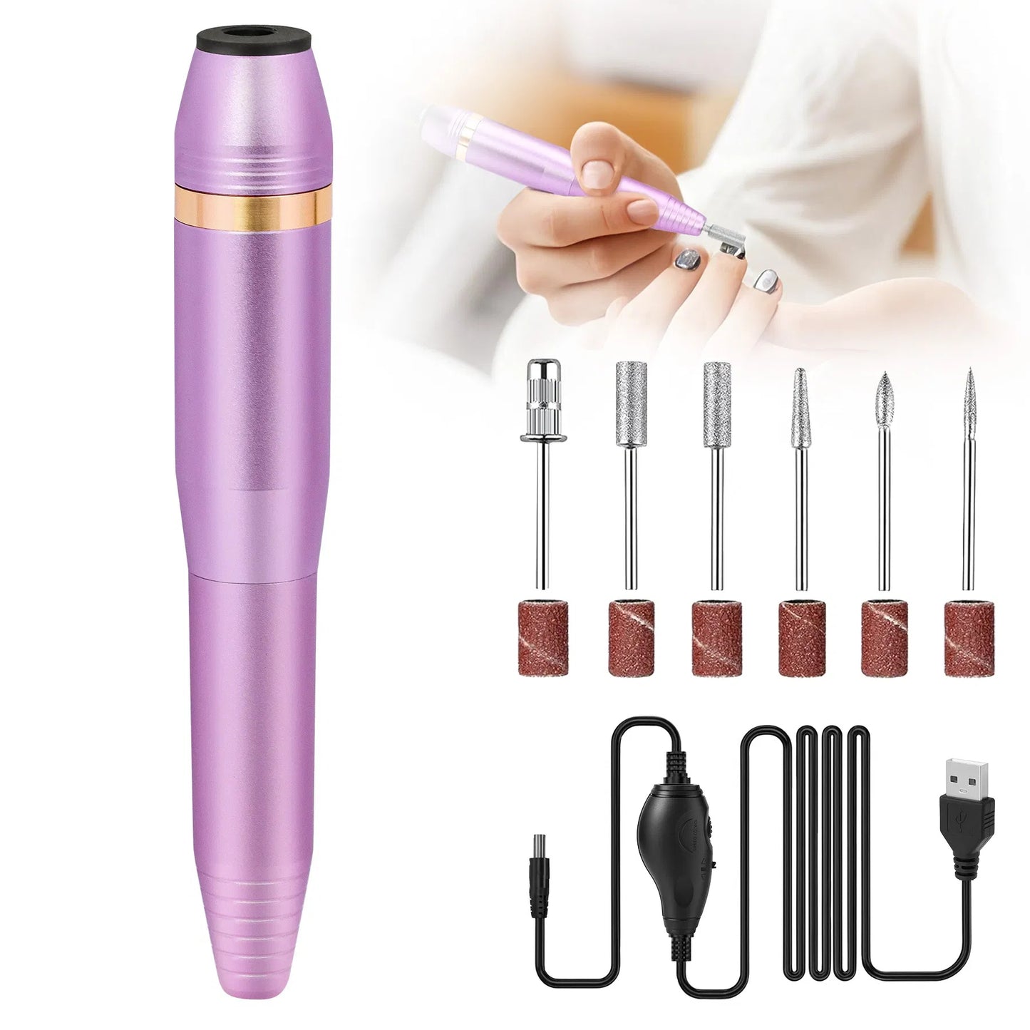 Portable Electric Nail Drill, Professional Nail File Kit For Acrylic, Gel Nails, Manicure Pedicure With Nail Drill Bits Sanding Bands Rose Gold