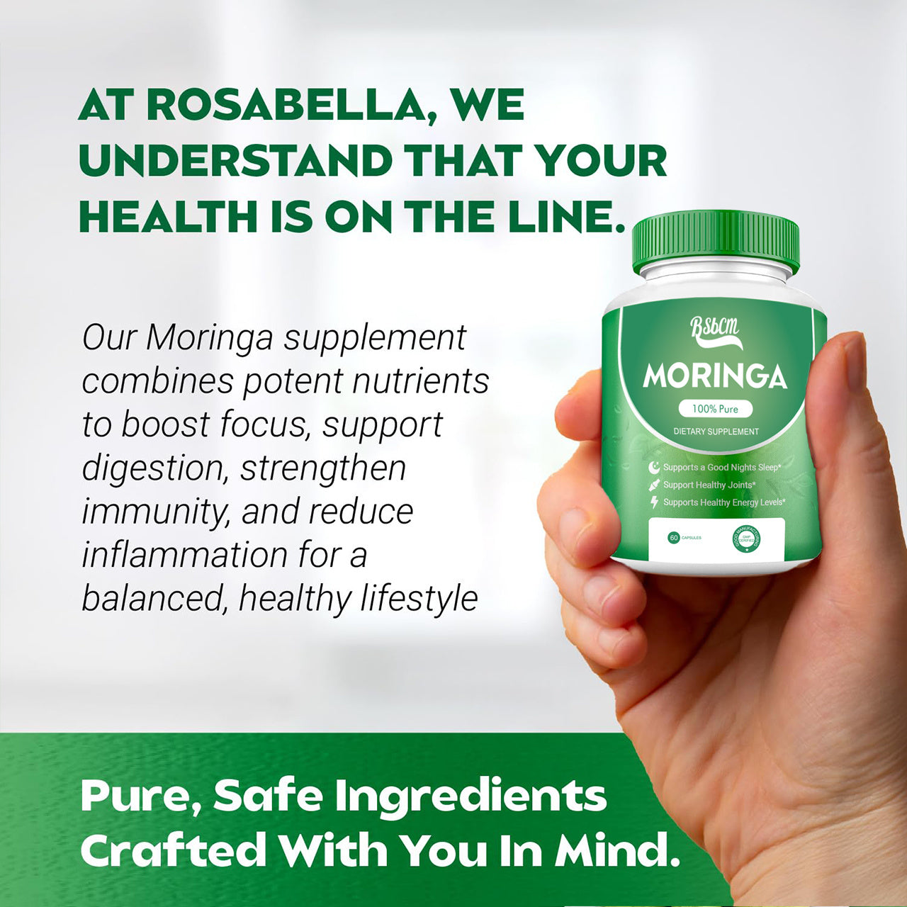 Pure Moringa Powder Capsules Of Nutrient-Rich Moringa - Natural Antioxidant Superfood - Promotes Energy, Skin Health, Gut Well-Being - With Essential Vitamins & Amino Acids 60 Count