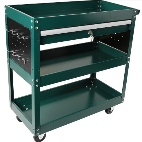 3 Tier Rolling Tool Cart, Heavy Duty Utility Cart Tool Organizer With Storage Drawer, Industrial Commercial Service Tool Cart For Mechanics, Garage, Warehouse & Repair Shop