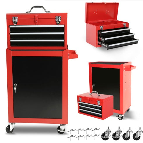 Rolling Garage Workshop Tool Organizer Detachable 3 Drawer Tool Chest With Large Storage Cabinet And Adjustable Shelf