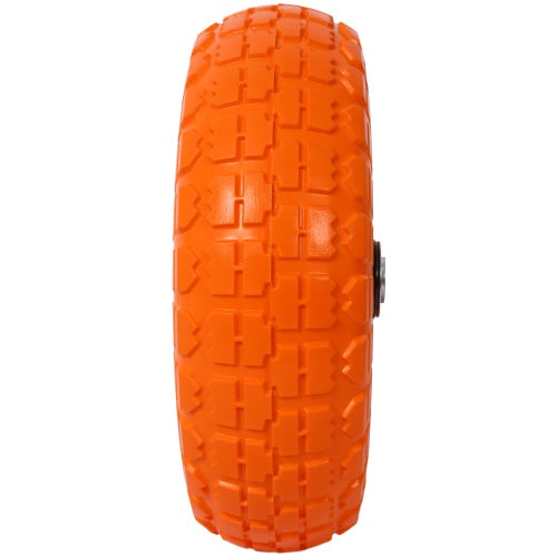 Heavy-Duty Flat Free PU Foam Tire And Wheel   4.10 X3.50-4, 10 Diameter, 5 8 Axle Bore Hole, 2.2 Offset Hub And Double Sealed Bearings For Hand Trucks Replacement,orange Color
