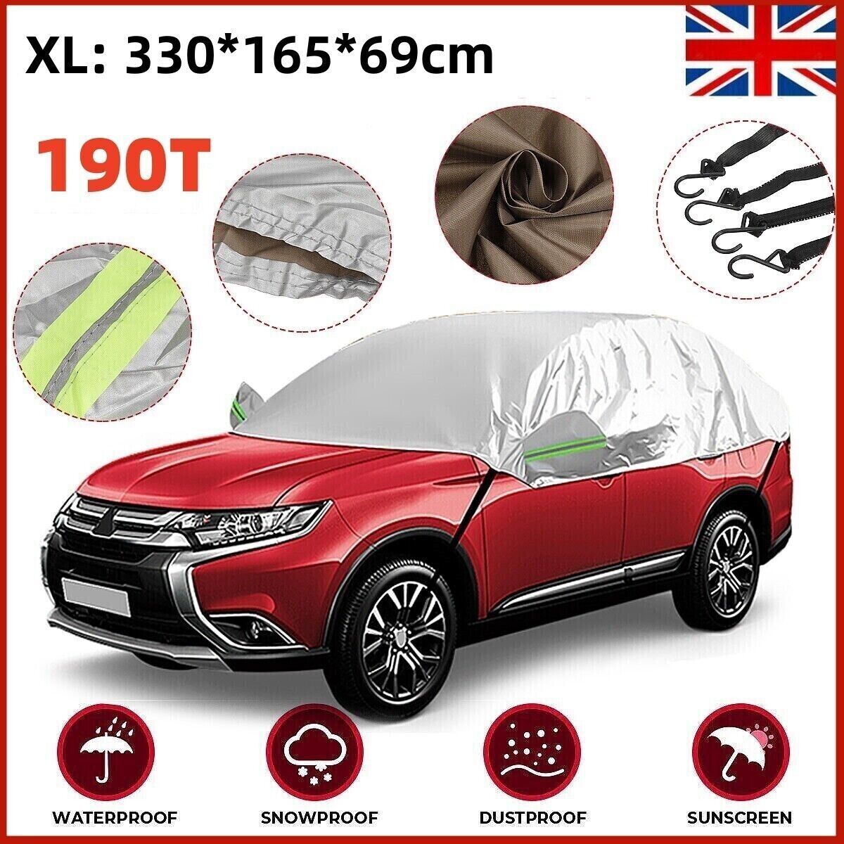 Half Car Cover Top Roof Sun UV  Rain Protection Waterproof Outdoor Universal 190T