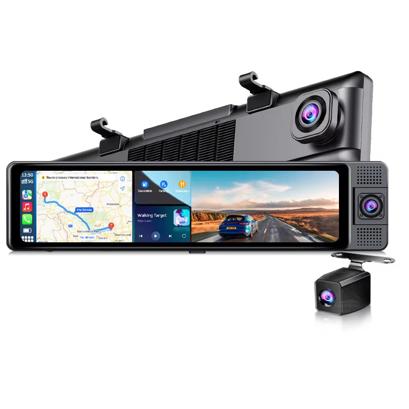 3 Cameras 360 Degree 3 Lens Car Dvr DashCam Car Dash Camera Mirror Carplay Android Wireless 3 Channel Dash Cam 2.5k With Wifi