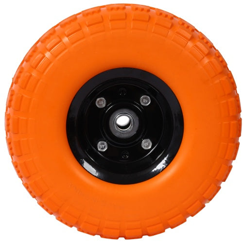 Heavy-Duty Flat Free PU Foam Tire And Wheel   4.10 X3.50-4, 10 Diameter, 5 8 Axle Bore Hole, 2.2 Offset Hub And Double Sealed Bearings For Hand Trucks Replacement,orange Color