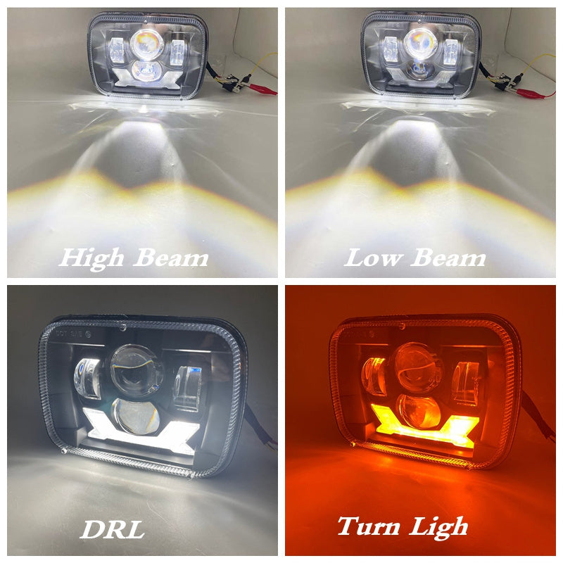 New Square Light Car Headlight Modified Headlight Black Silver Bottom