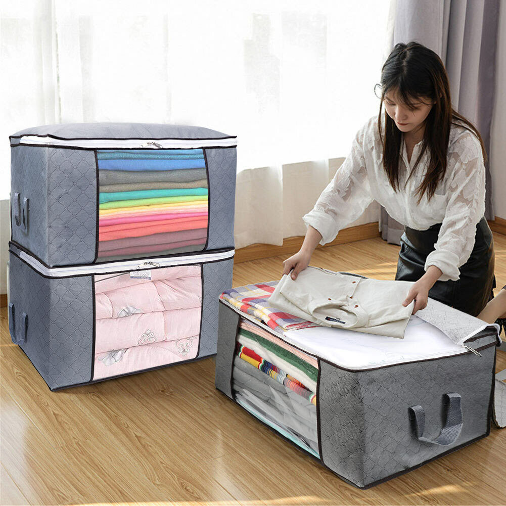 4Pcs Clothes Storage Bags Zipped Organizer Underbed Wardrobe Cube Closet Boxes