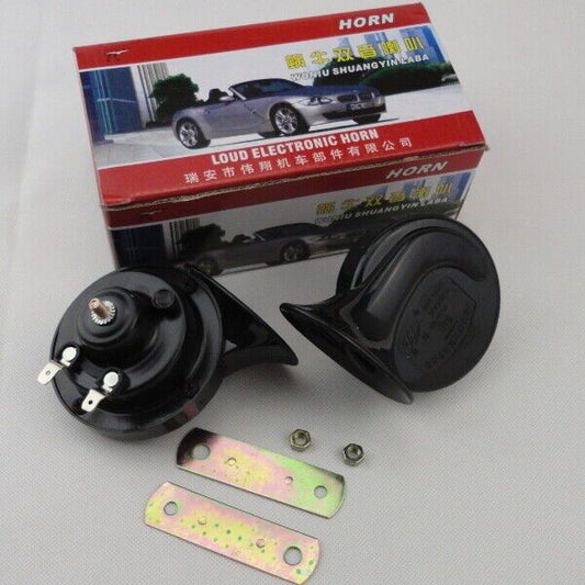 DC12V Car Horn Loud Dual-Tone Electric Snail Horn 110 DB For Car Vehicle Black