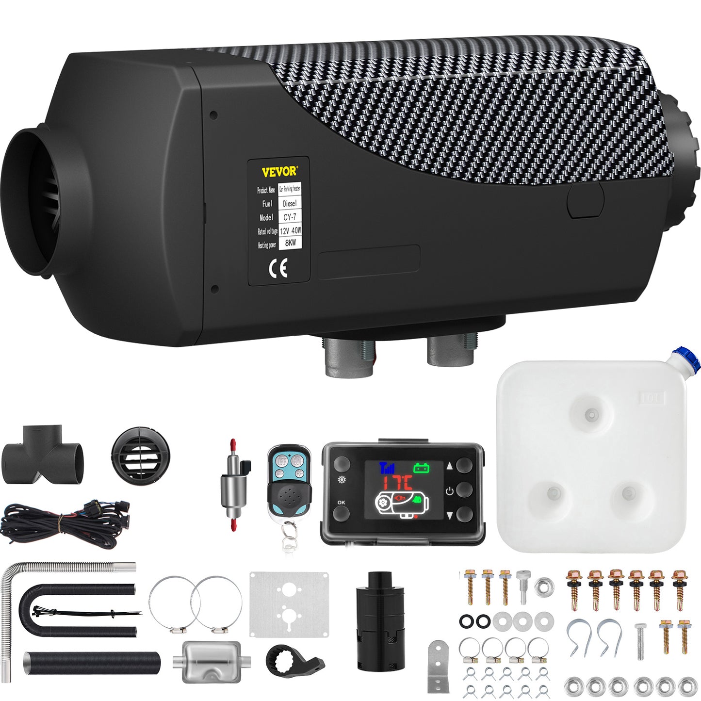 VEVOR 8KW Diesel Air Heater Muffler Diesel Heater 12V Remote Control Diesel Parking Heater With LCD Switch For Car Trucks Motor-home Boat And Bus