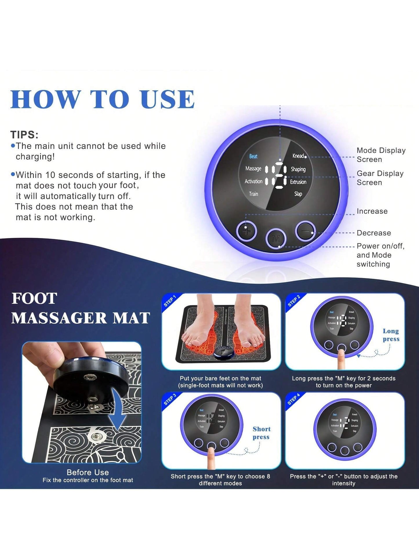 Neuropathy Foot Massager, Foot Pain Massage Pad, Muscle Relaxation, Portable Foot Massage Pad, Remote Control Foot Massager Stimulator