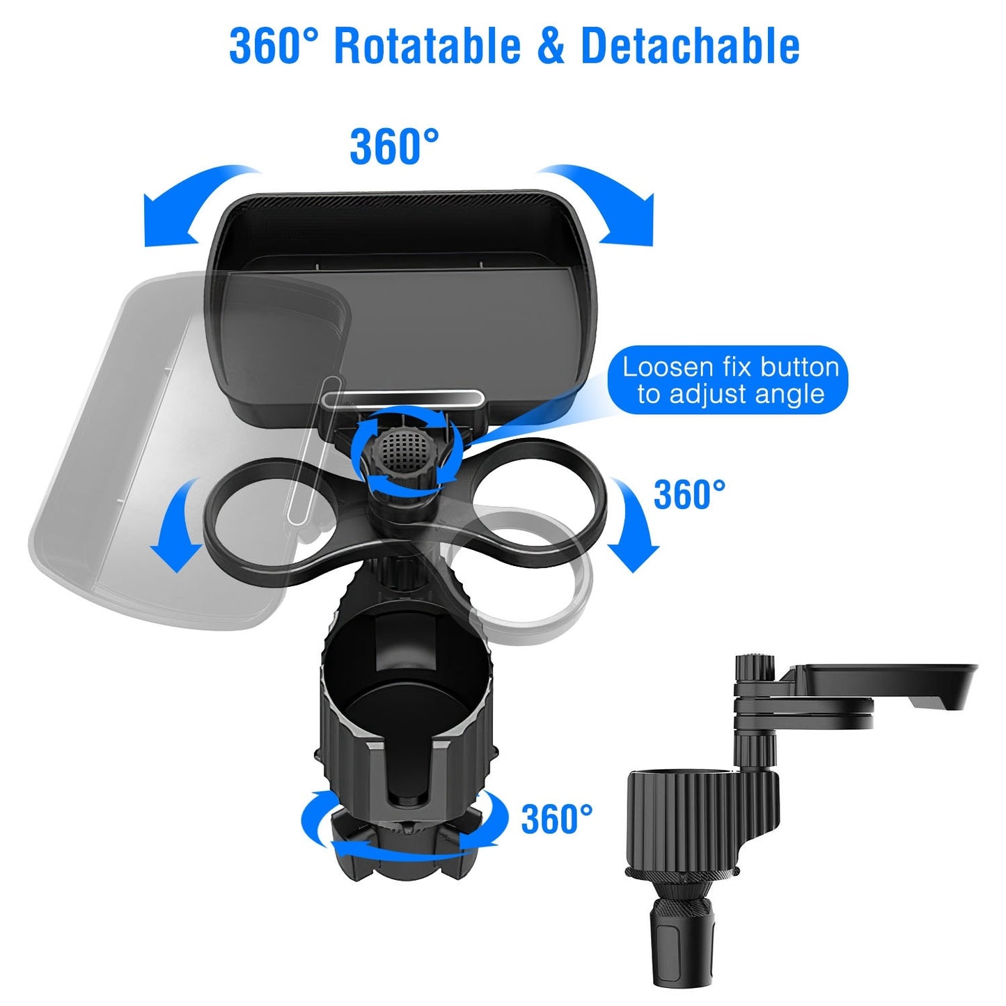 4-in-1 Car Cup Holder Tray FoodTable Phone Hold Car ExpanderDetachable 360 Degree Rotatable Expandable Base Car Desk