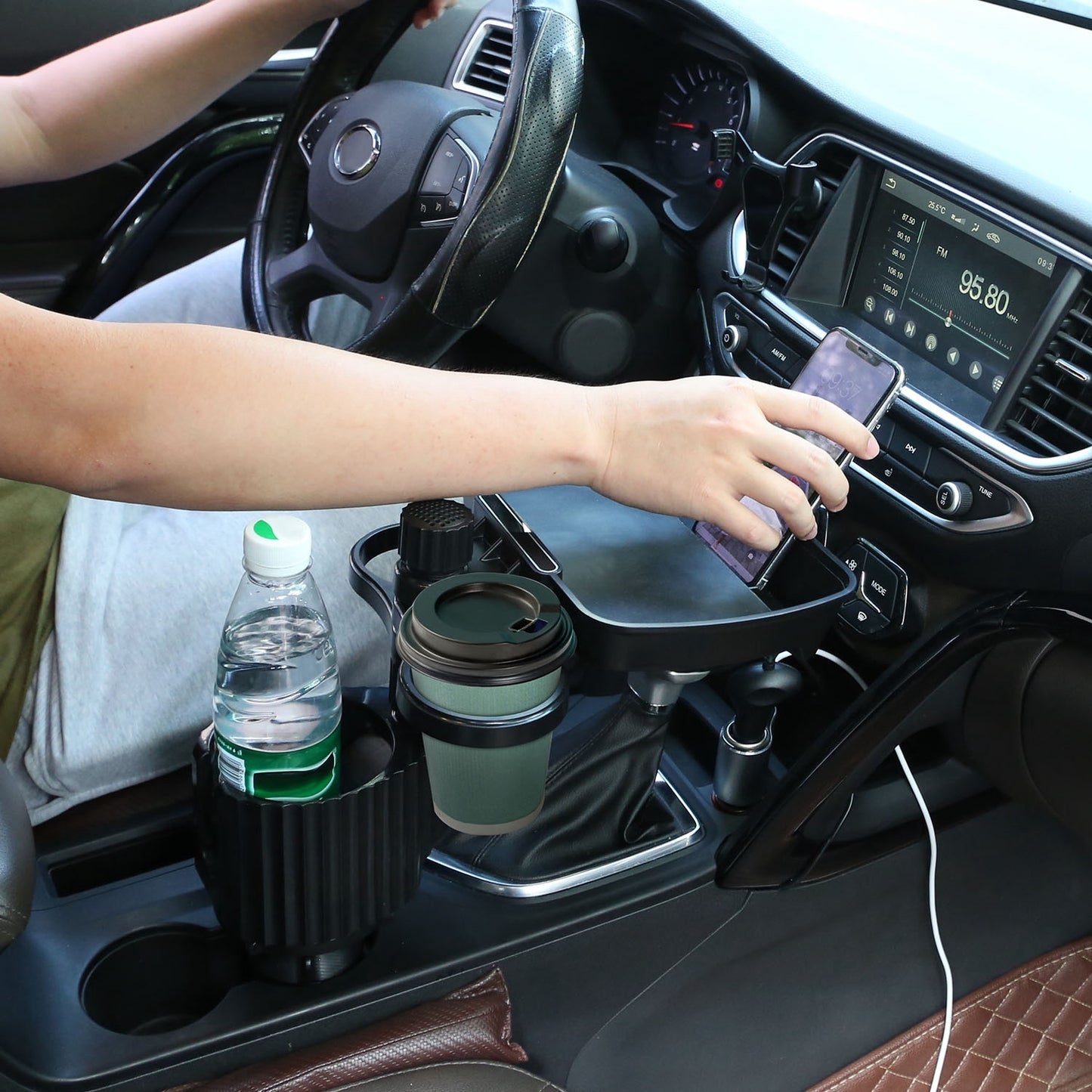 4-in-1 Car Cup Holder Tray FoodTable Phone Hold Car ExpanderDetachable 360 Degree Rotatable Expandable Base Car Desk