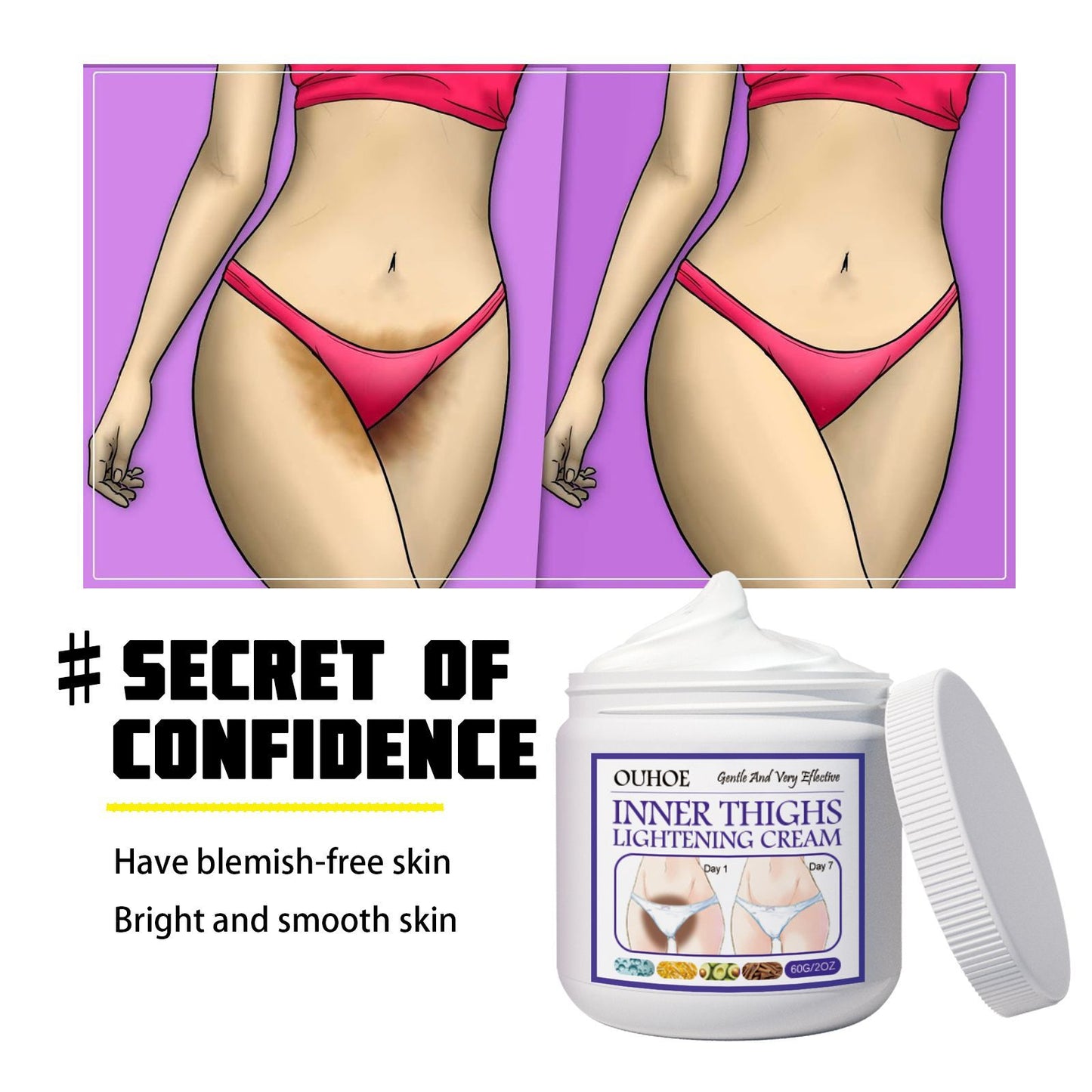 OUHOE Inner Thigh Skin Perfecting Cream Lightens Melanin Deposits On Inner Thighs, Moisturizes And Brightens Skin