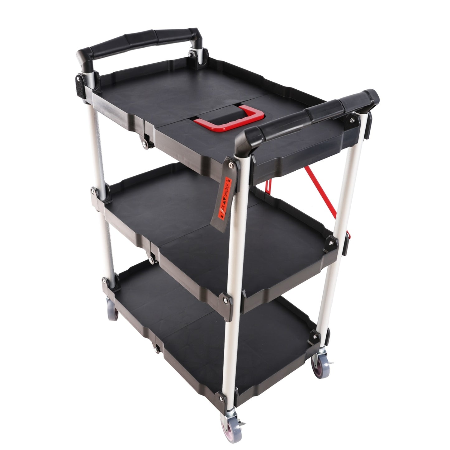 Folding Service Car With Wheels, Three-layer Practical Trolley, Folding Storage Cart, Suitable For F