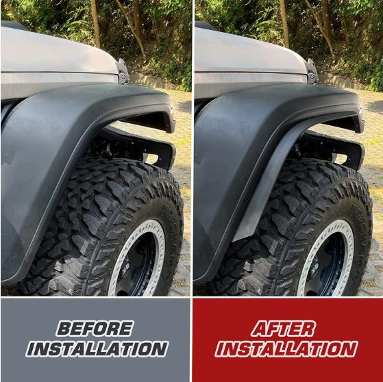 Front  Rear Fender Flares Compatible With 2018-2023 Wrangler JL  JLU Unlimited Sahara, Off-Road Wheel Flares Liner 4 PCS