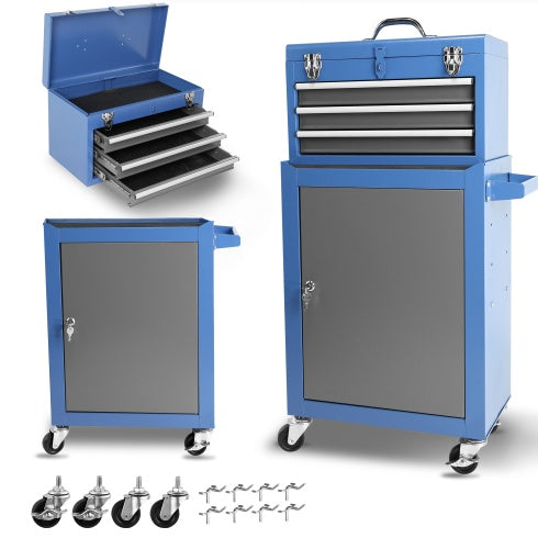 Rolling Garage Workshop Tool Organizer Detachable 3 Drawer Tool Chest With Large Storage Cabinet And Adjustable Shelf