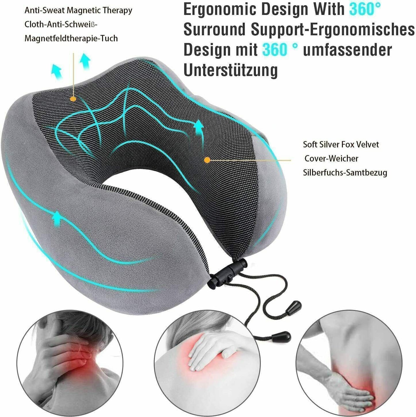 Memory Foam Travel Pillow Neck Pillow 360 Degree Headrest With Storage Bag