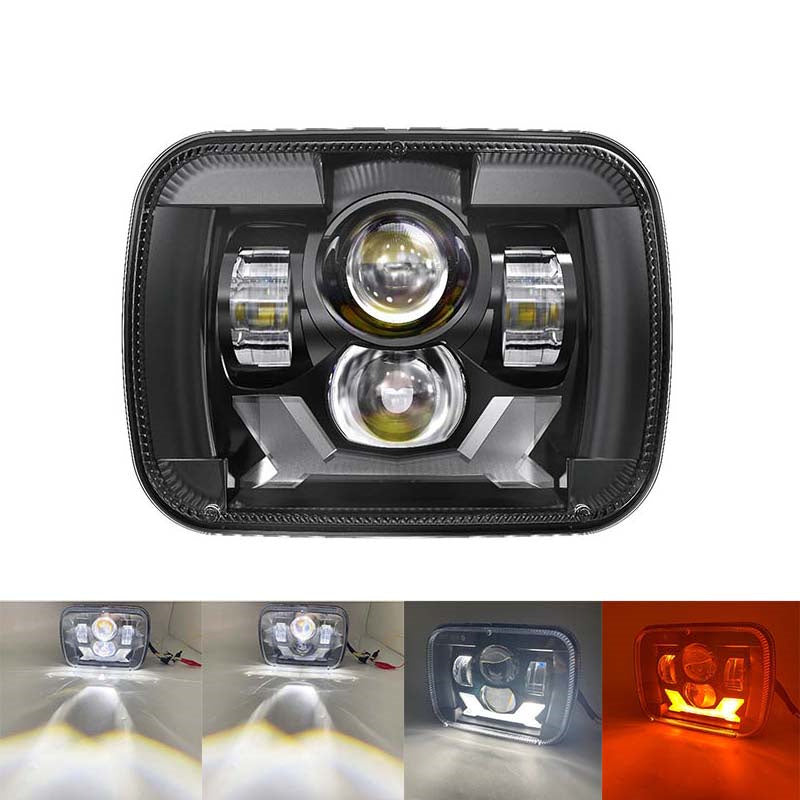 New Square Light Car Headlight Modified Headlight Black Silver Bottom