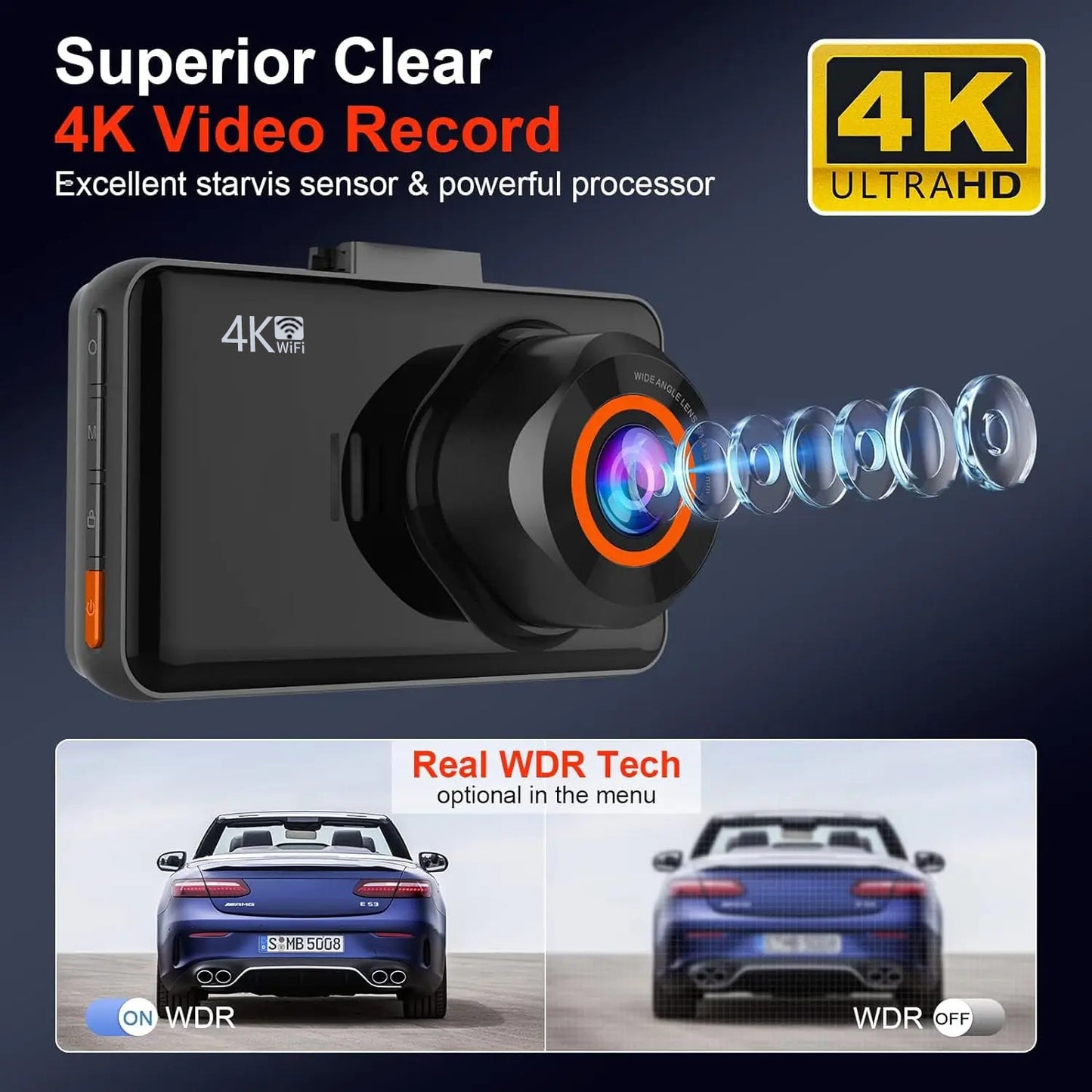 4K Driving Recorder 3-inch Front And Rear Dual Lens Mobile Phone Interconnection Dual Recording