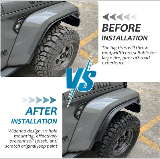 Front  Rear Fenders Compatible With 2020-2024 Wrangler Gladiator JT Sport  Willys