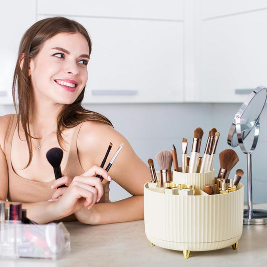 360 Degree Rotating Makeup Brush Holder Cosmetic Brush Holder Large Capacity Lipstick Makeup Brush Pen Eyebrow Pen Jewelry Container