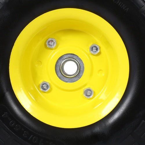 Heavy-Duty Flat Free PU Foam Tire And Wheel   4.10 X3.50-4, 10 Diameter, 5 8 Axle Bore Hole, 2.2 Offset Hub And Double Sealed Bearings For Hand Trucks Replacement,orange Color