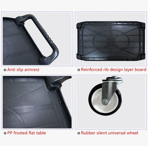 Plastic Commercial Cart Large Size, Restaurant Cart With Wheels Lockable, Heavy Duty Utility Service Cart For Foodservice, Commercial,Office, Warehouse, Black, 40.1x20.0x38.1 Inches.