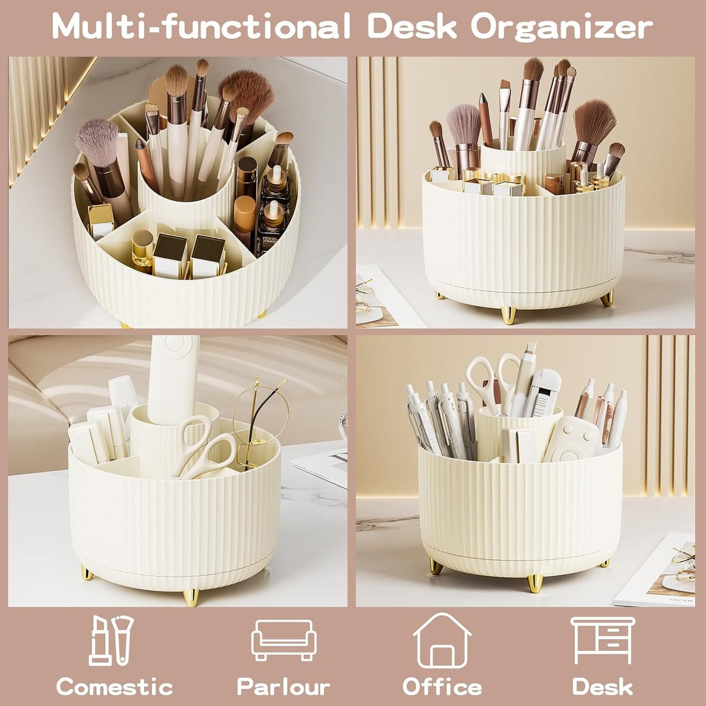360 Degree Rotating Makeup Brush Holder Cosmetic Brush Holder Large Capacity Lipstick Makeup Brush Pen Eyebrow Pen Jewelry Container