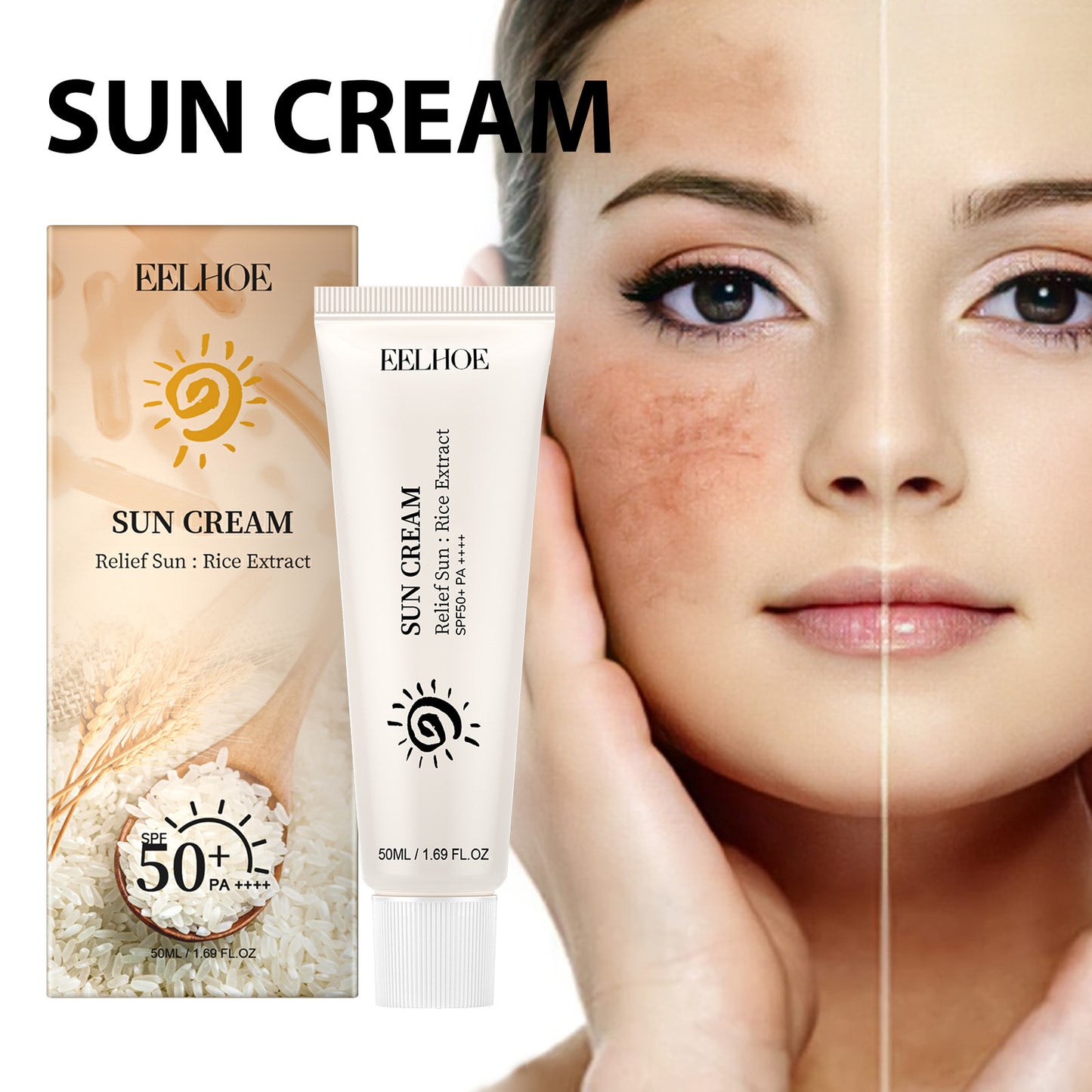 EELHOE Rice Protective Cream For Hydrating And Refreshing Without Greasiness, Provides Natural UV Protection And Sunburn Prevention, And Enhances Skin Elasticity