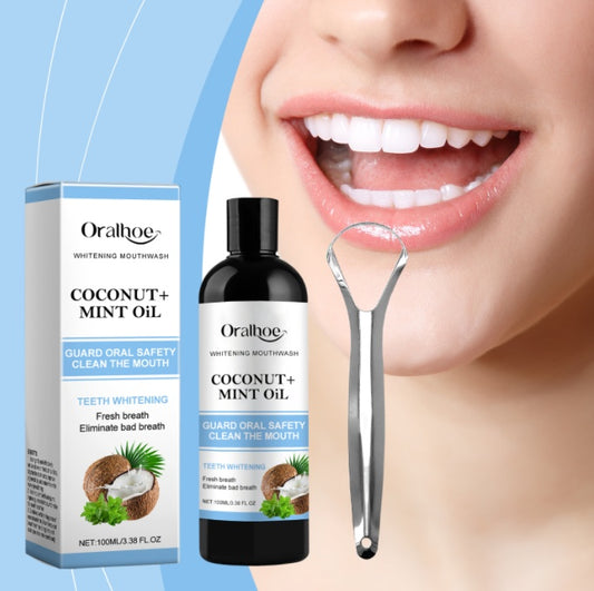 Oralhoe Coconut Mint Oil, Coconut Mint Mouthwash  Breath Care Gum Stain Removal Mouthwash