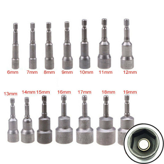 14  1-4  Nut Driver Bit Set Hex Magnetic Metric Socket Impact Drill 6 To 19MM UK