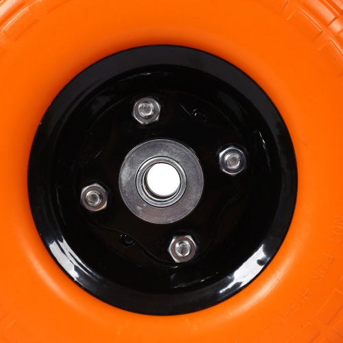 Heavy-Duty Flat Free PU Foam Tire And Wheel   4.10 X3.50-4, 10 Diameter, 5 8 Axle Bore Hole, 2.2 Offset Hub And Double Sealed Bearings For Hand Trucks Replacement,orange Color