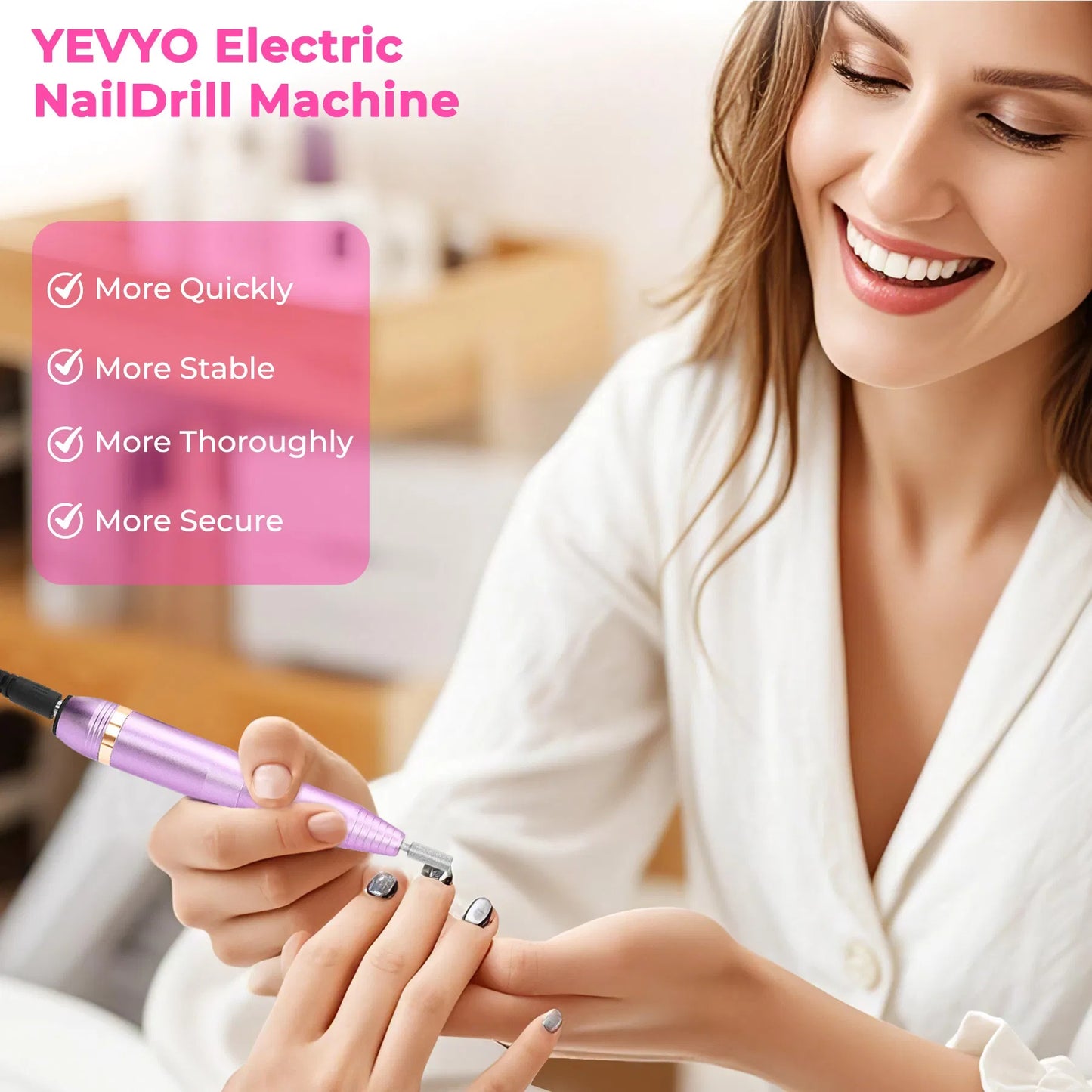 Portable Electric Nail Drill, Professional Nail File Kit For Acrylic, Gel Nails, Manicure Pedicure With Nail Drill Bits Sanding Bands Rose Gold