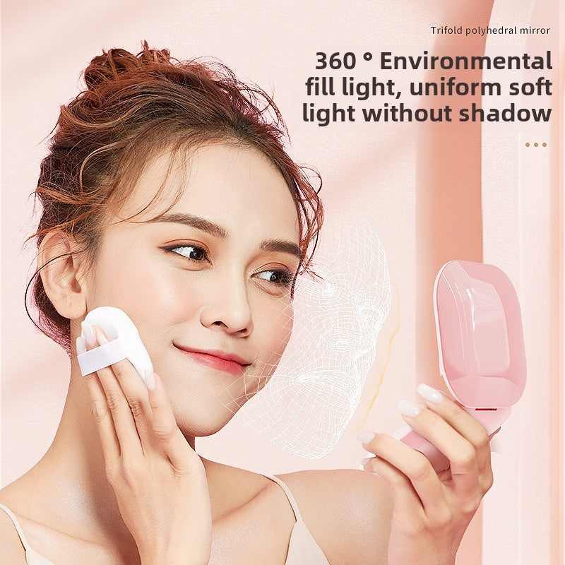 Pocet Makeup Mirror Touch Compact Led 3 Colors Mini Foldable Cosmetic Charge Makeup Mirror With Light Magnifying Small Pocket Travel