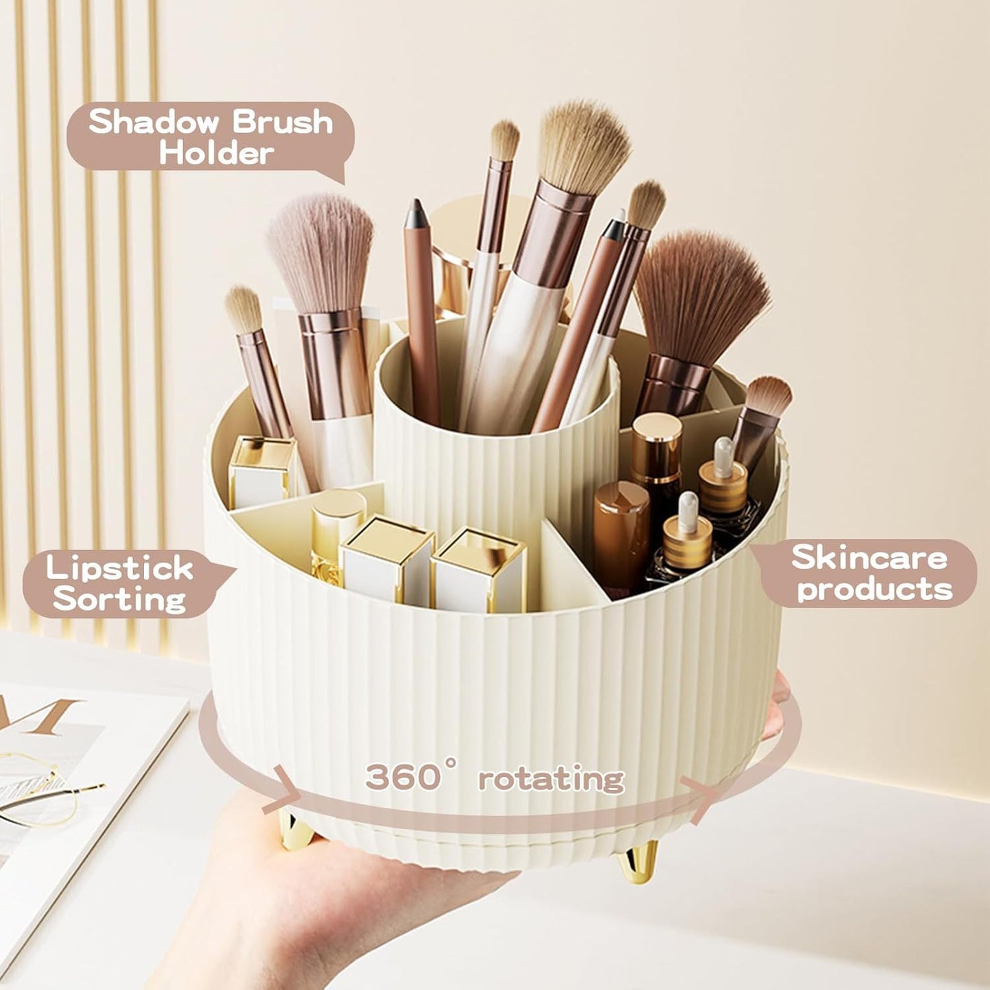 360 Degree Rotating Makeup Brush Holder Cosmetic Brush Holder Large Capacity Lipstick Makeup Brush Pen Eyebrow Pen Jewelry Container