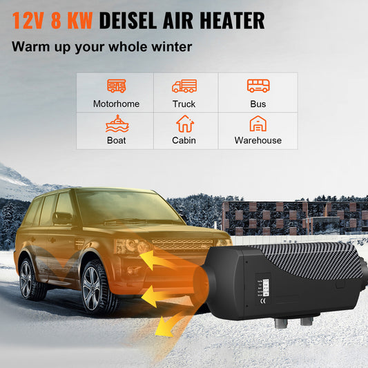 VEVOR 8KW Diesel Air Heater Muffler Diesel Heater 12V Remote Control Diesel Parking Heater With LCD Switch For Car Trucks Motor-home Boat And Bus