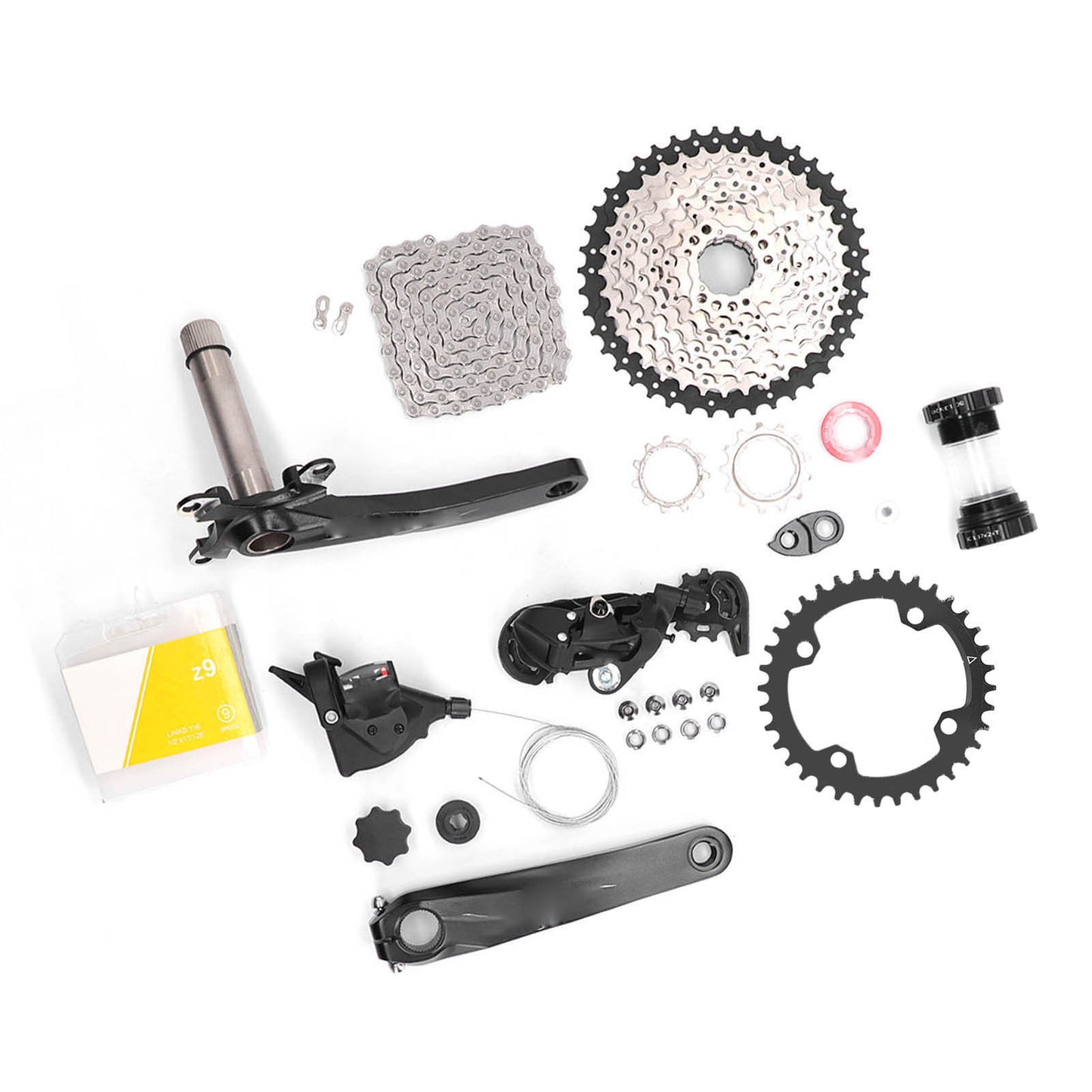 9 Speed Groupset 42T Flywheel Bike Shift Kit Crank Shifter Rear Derailleur Chain Set 36T Crankset