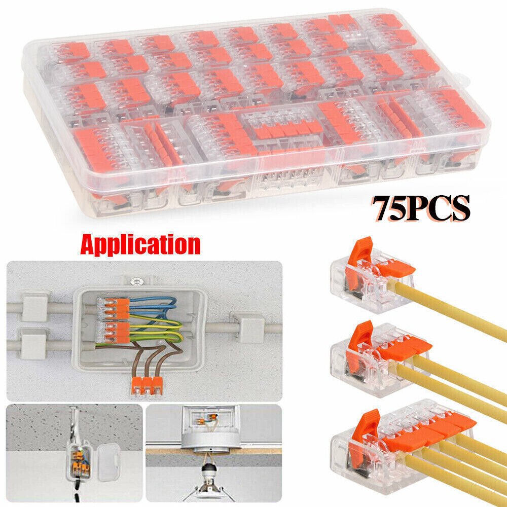 75x For Wago 221 Electrical Connectors Wire Block Clamp Terminal Cable Reusable