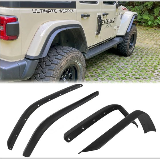 Fenders Front Rear Fenders Compatible With 2018-2024 Jeep Wrangler JL And JLU Unlimited Rubicon, Off-Road Wheel Fender Liner Set 4 Pcs