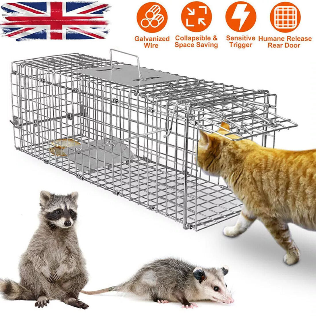 Live Animal Cage Trap Heavy Duty Folding Raccoon Traps Cat Trap Catch Release UK