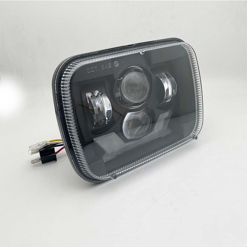 New Square Light Car Headlight Modified Headlight Black Silver Bottom