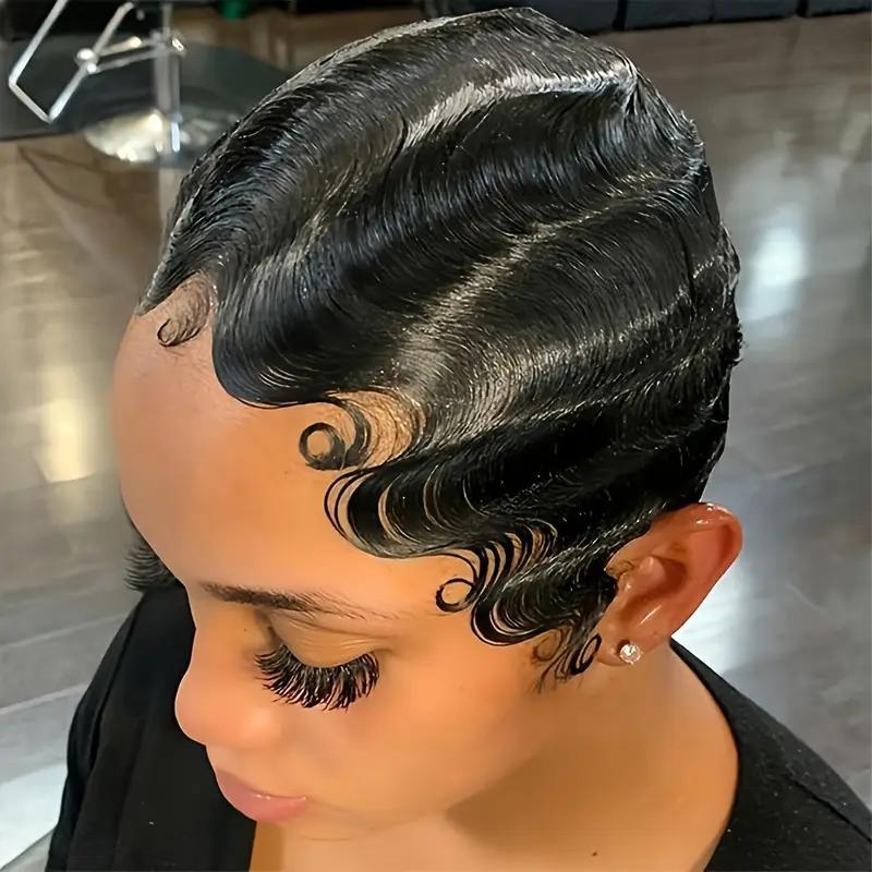 Ladies' Stylish 6-inch Deep Wave Elf Haircuts Non-toxic Wigs-Peru Remy Hair, Ocean Wave Style, Short Elf Wigs.