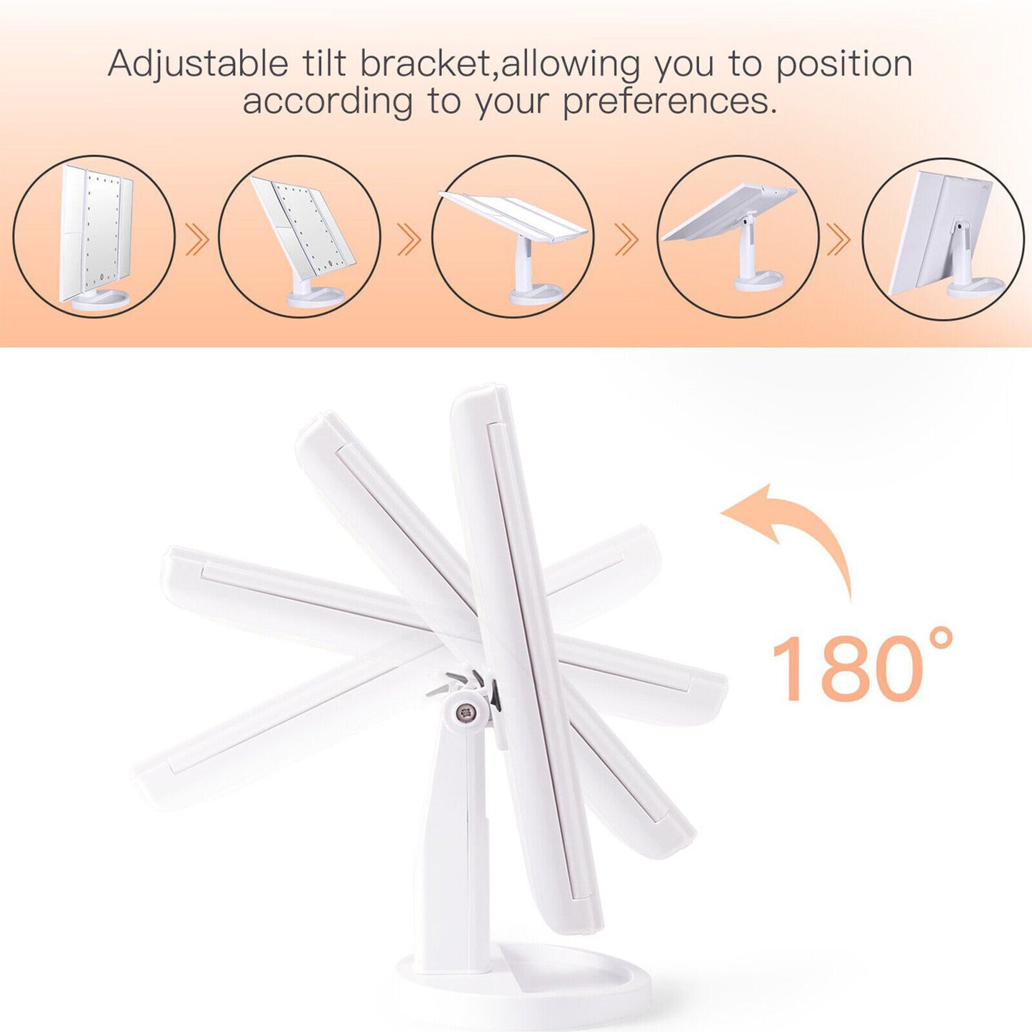 Foldable LED Mirror Illuminated Make Up Mirror Cosmetic Vanity With Light Stand