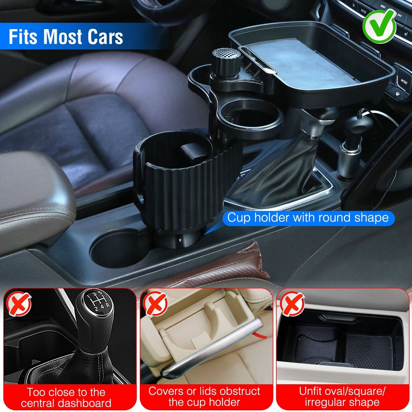 4-in-1 Car Cup Holder Tray FoodTable Phone Hold Car ExpanderDetachable 360 Degree Rotatable Expandable Base Car Desk