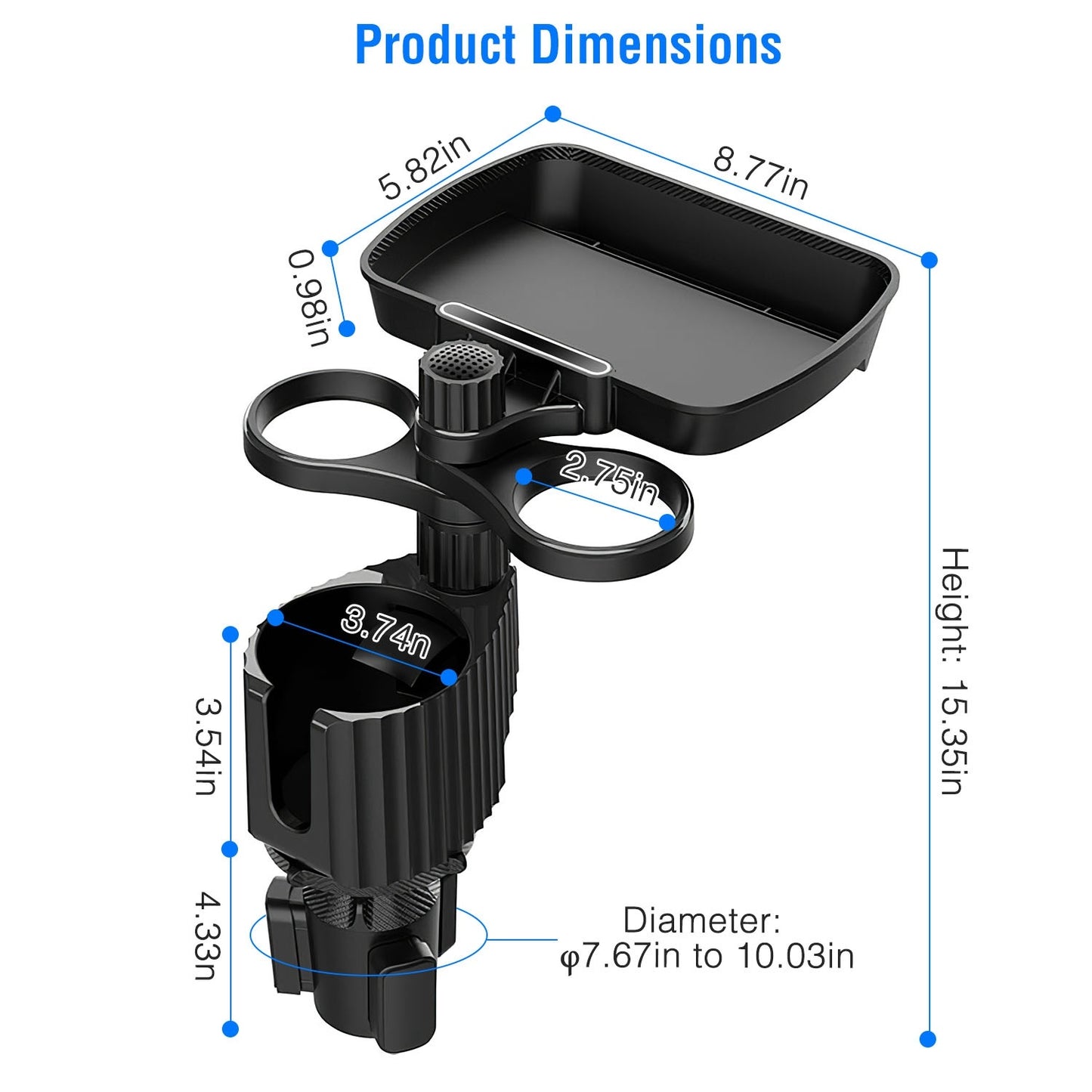 4-in-1 Car Cup Holder Tray FoodTable Phone Hold Car ExpanderDetachable 360 Degree Rotatable Expandable Base Car Desk